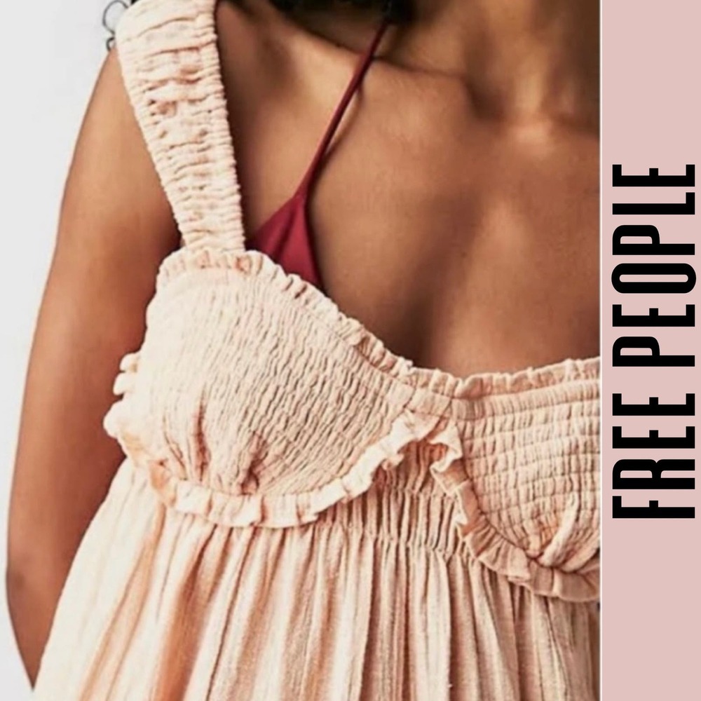 Free People dress mini cotton linen beach summer spring bow - Picture 7 of 7